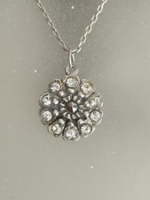 Vintage Post Art Deco Paste Stones & Marcasite Sterling Silver Pendant Necklace