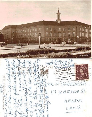 Vintage postcard town - vintage, hall