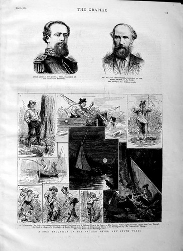 Old antique print - old, boat