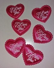 12  (35mm wide) HOT PINK PADDED HEART EMBELLISHMENTS  I LOVE YOU WEDDING 