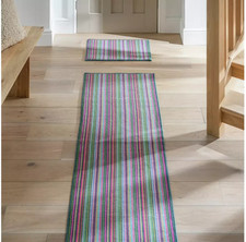 Habitat Runner & Mat Set 180x57cm Bright Stripe Non Slip Floor Rug Multicoloured