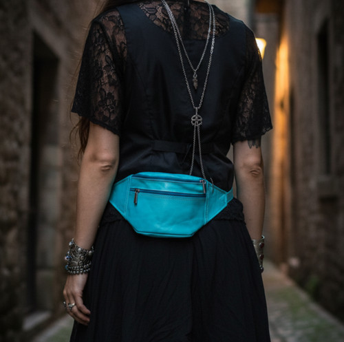 Turquoise leather belt boho - belt,