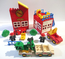 Vintage Lego Duplo Fire Station Octane Car Motor Bike Fences Dog Building - Rare
