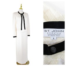 St. John Evening Ivory Black Paillettes Santana Knit 3 Piece Skirt Suit 4 2