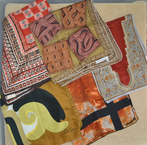 Six vintage silk - vintage, scarves,