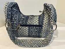 Gold Coast Shoulder Hobo Bag Handbag - Navy Off White & Silver Accents 