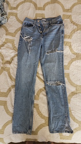 Blue demin high waisted jeans - demin,