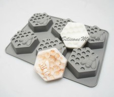 6 cell HEXAGON Honey Bee Silicone Baking Mould Wax Beeswax Candle Cake Mold 65ml