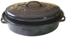 Vintage Style Black Speckled 31cm Enamel Roasting Tin with Lid LOOKS UNUSED!!!