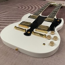 White Double Neck EDS1275 Electric Guitar 12+6S H-H Pickup Gold Part Free Ship