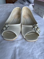 Paradox Pink London Ivory Satin Embellished Peep Toe Flat Bridal Shoes UK 6 / 39