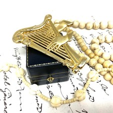 Vintage Harp Brooch ~ JJ Jonette Broach ~ Gold Tone Metal Musical Instrument Pin