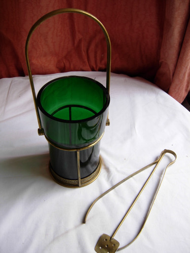 Antique green glass ice - , bucket