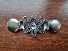 New silver colour filigree and diamante clip clasp for blouse, shawl, cardigan