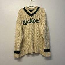 Y2K Kickers Chunky Knit Cricket Sweatshirt Size Medium Cream Knitted Jumper 90s
