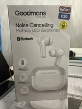 Goodmans True Wireless LED Metallic Earphones Active Noise Cancelling New WHITE