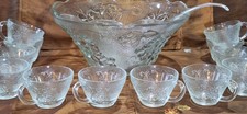 Mint Vintage "KIG" Indonesia Grape & Leaf Glass Punch Bowl Set - 12 Cups + Ladel