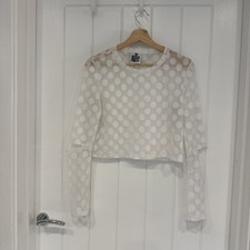 The Ragged Priest Size M White Polka Dot Mesh Top Long Sleeve