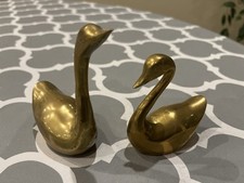 Pair Of Vintage Brass Swans