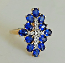 STUNNING 9ct  GOLD TANZANITE & DIAMOND CLUSTER STATEMENT RING UK Size O