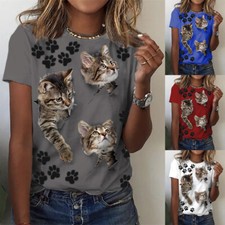 Women Short Sleeve Cat Print