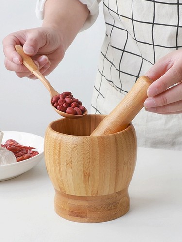 Natural wooden pestle mortar - wooden,