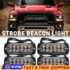 4X 12Led 18 Strobe Mode Amber Lamps Flashing Warning Lights For Car Truck Pickup