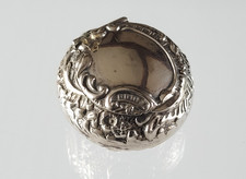 1900 Antique Victorian Repousse Silver Pill Box Levi & Salaman R495