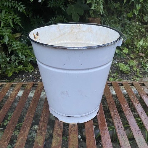 Vintage white enamel bucket - enamel,