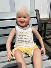 30inch Artist Finished Reborn Baby Doll Hand-Rooted White Hair Toddler Boy Gift