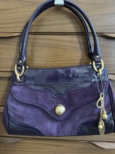 Ri2K Purple Suede Leather Lorna Shoulder Bag Handbag BRAND NEW Gold Charm