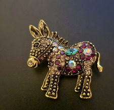 Donkey Brooch Silver Tone Vintage Inspired Jewellery Cute Rhinestone Broach Pin