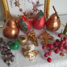 Vintage Christmas Tree Decorations Fruit Angels Plastic Pears Grapes Shabby