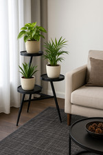 Gallery Interiors 3 Tier Plant Stand Black Metal + Mirror Black Glass H55cm