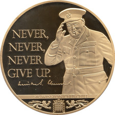 Proof Medallion Coin 110g Sir Winston Churchill Never Give Up : Signature + COA