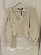 Ladies Gorgeous Zara Top Size M Long Puff Sleeves New With Tags RRP £25.99