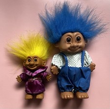 💛Trolls 💛 1990s Vintage X2 Troll Figures Wizard & Dungarees Outfit