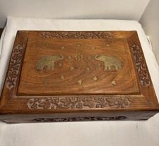 Wooden Carved Box. Brass Inlay