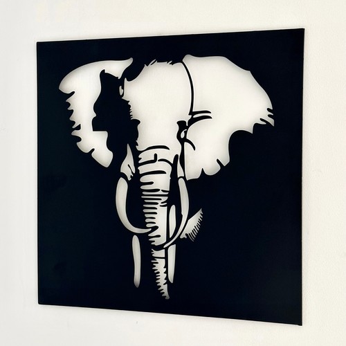 Black elephant wall art - black,