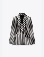 ZARA WOMENS BLAZER DOUBLE BREASTED HOUNDSTOOTH BLACK AND WHITE SIZE SMALL
