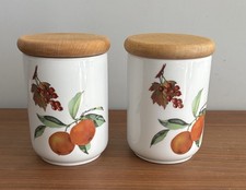 Pair Royal Worcester Evesham Storage Jar 14cm Wooden Lids Made in England