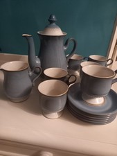 Denby Castile Blue Coffee Pot, Cups,Saucers,Milk Jug