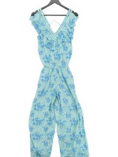 Hippy Chick Women's Jumpsuit M Blue Floral 100% Rayon Wide-Leg Jumpsuit