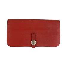 HERMES Dogon Long purse Long Wallet Unisex Rouge Grenade Red SilverHardware Togo