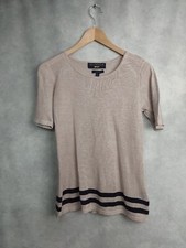 paul costelloe linen top small. beige with navy stripe linen knit. short sleeve