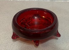 Ruby Red Glass Oval Center Serving Bowl Footed Vintage, 7 inches Mid- Century