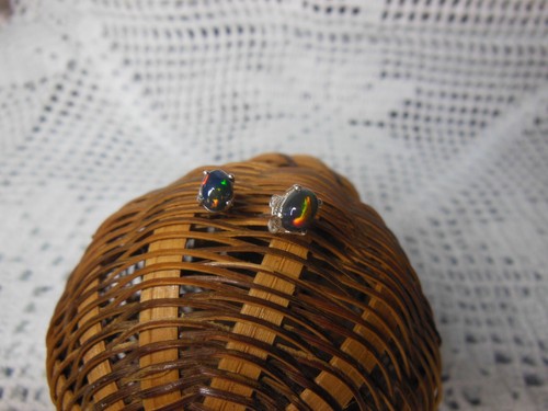 Black opal stud earrings 925 - opal,