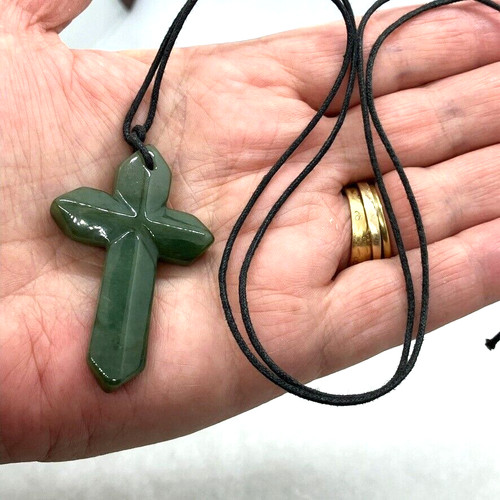Chunky green jade cross - jade,