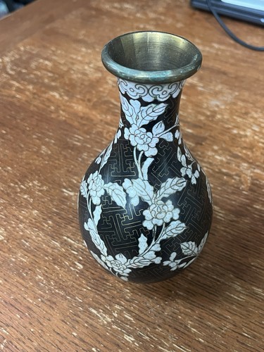 Chinese cloisonne vase black - cloisonne,