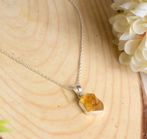 Natural citrine rough pendant - natural,